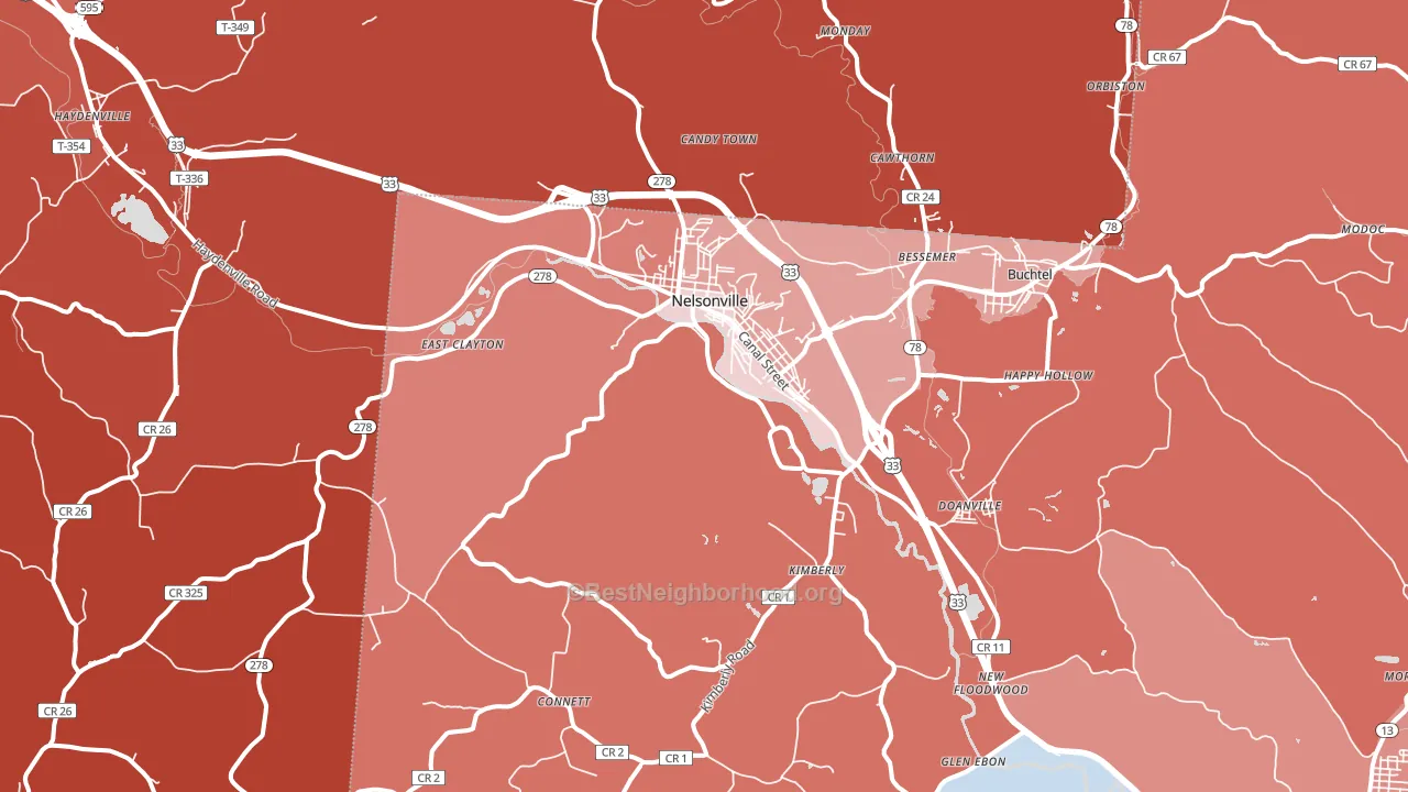Nelsonville, OH block-group political-lean map