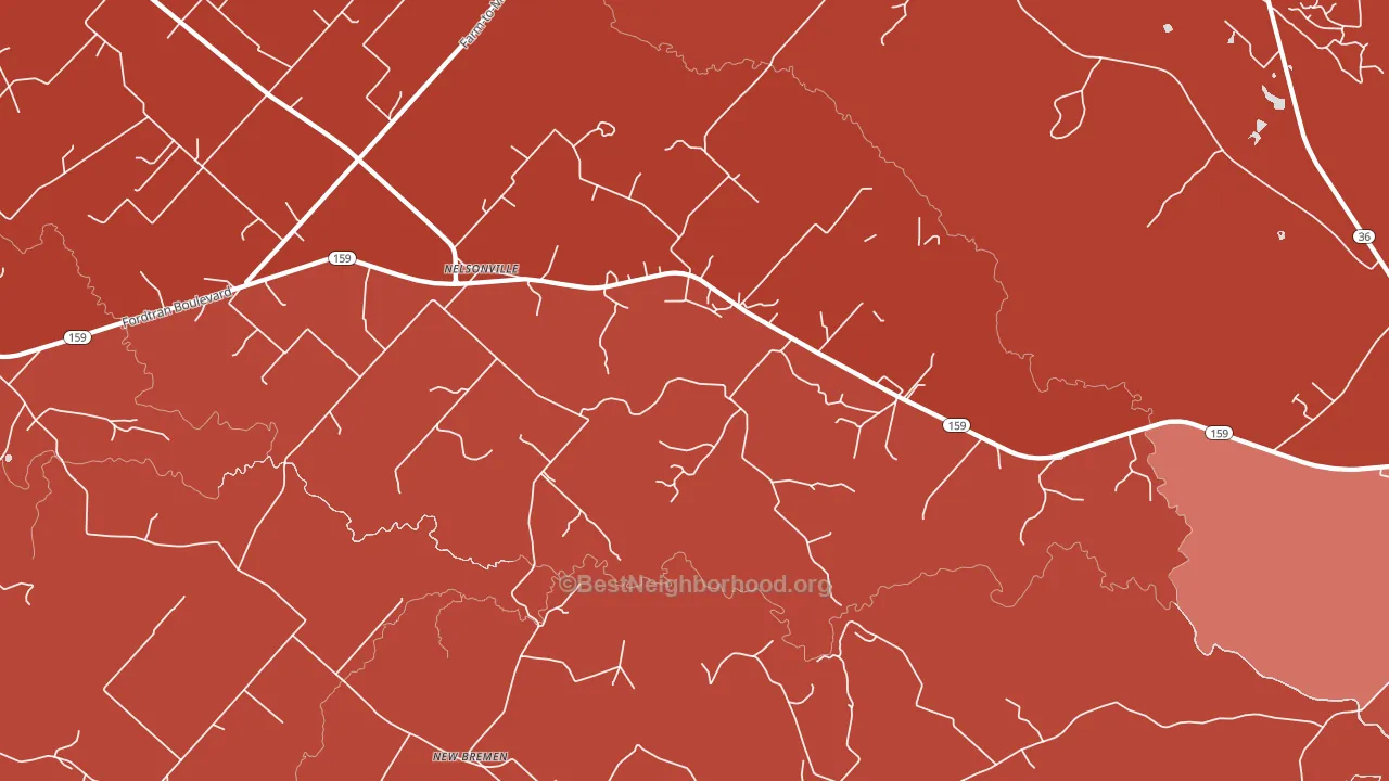 Nelsonville, TX block-group political-lean map