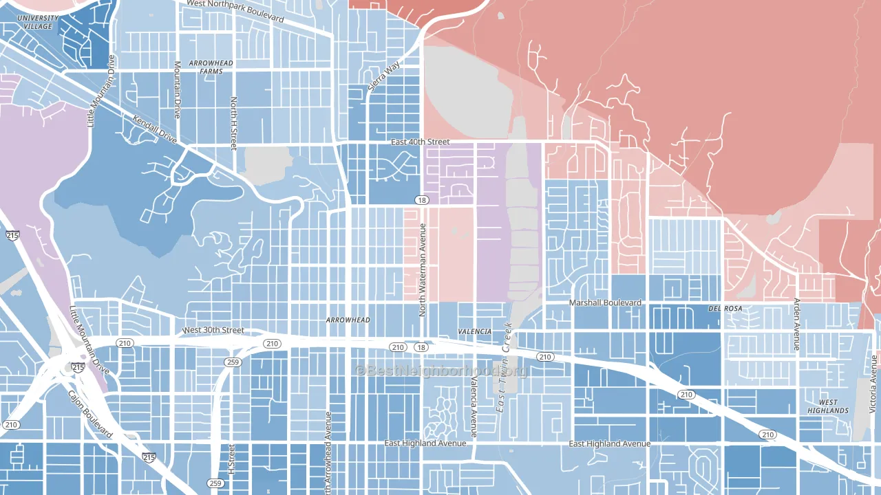 Nena, San Bernardino, CA block-group political-lean map