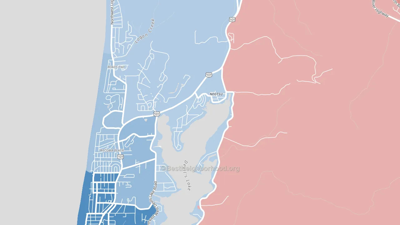 Neotsu, OR block-group political-lean map