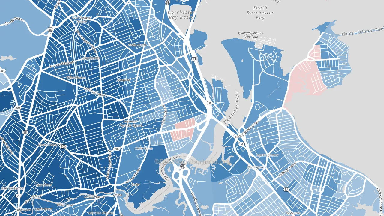 Neponset, Boston, MA block-group political-lean map