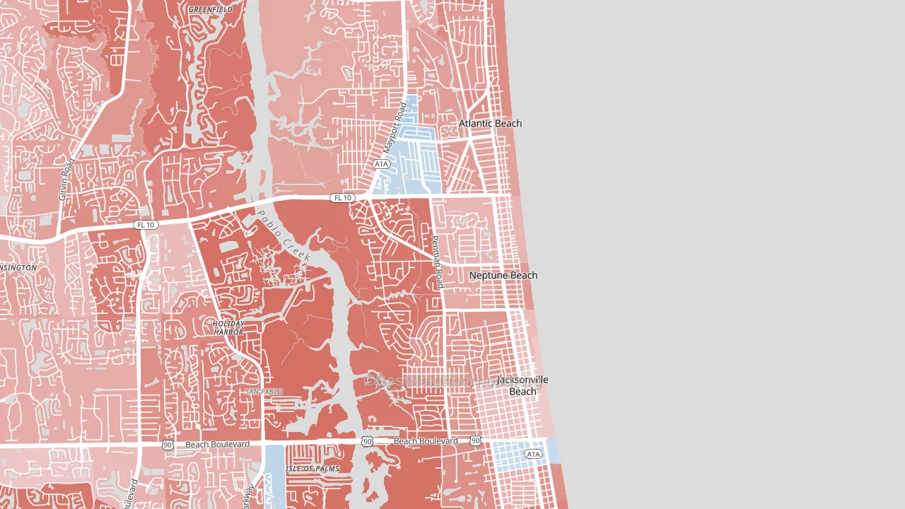 Neptune Beach, FL block-group political-lean map