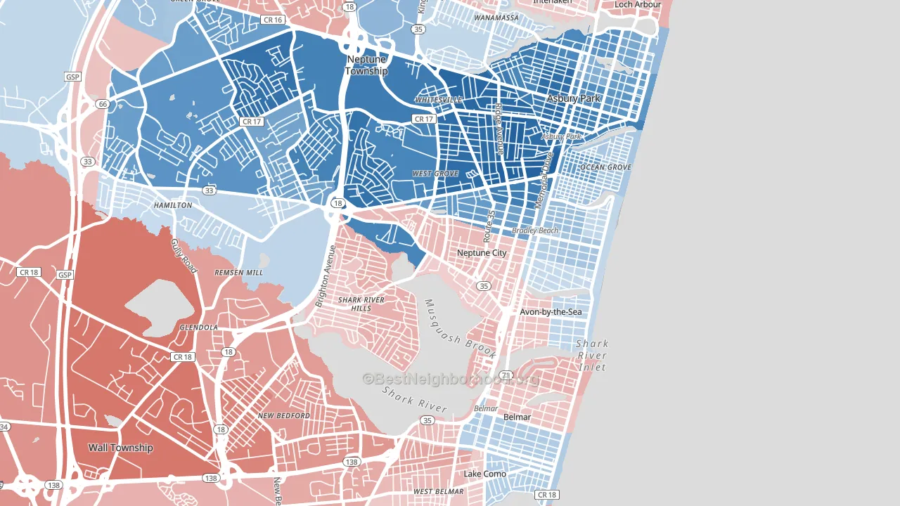 Neptune City, NJ block-group political-lean map