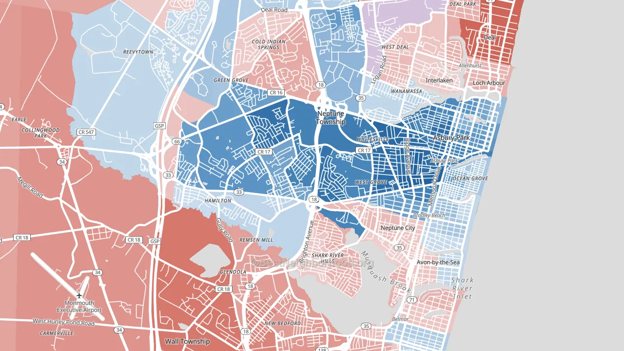 Neptune, NJ block-group political-lean map