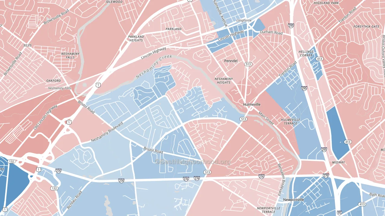 Neshaminy Valley, Bensalem, PA block-group political-lean map