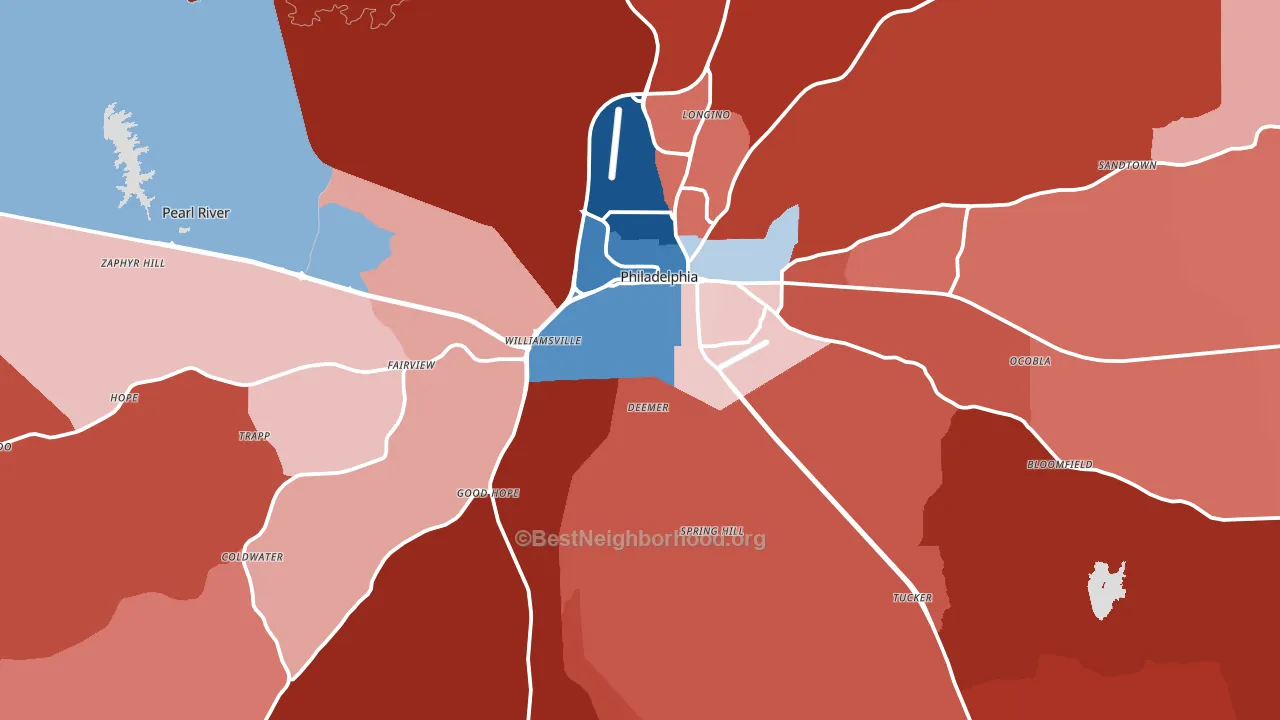 Neshoba County, MS block-group political-lean map