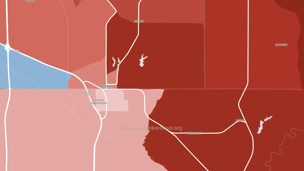 Nettleton, MS block-group political-lean map