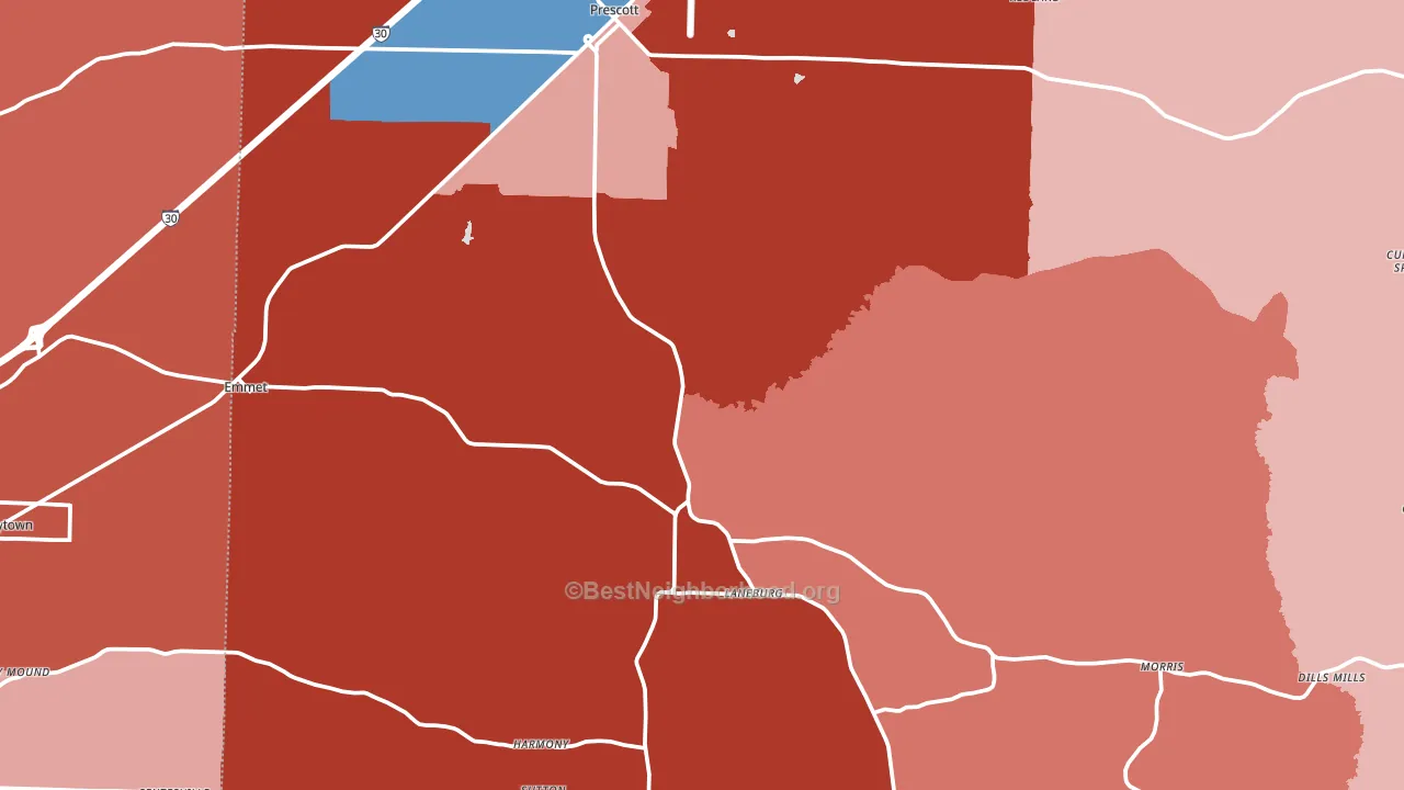 Nevada County, AR block-group political-lean map