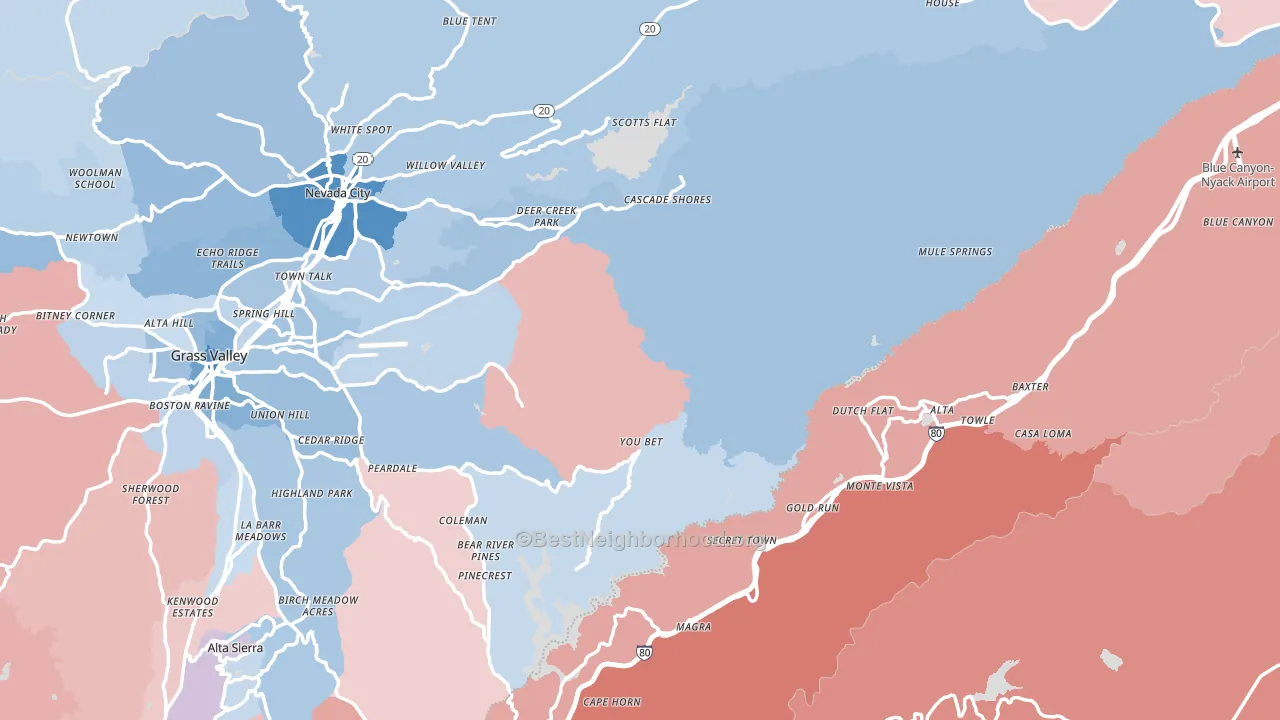 Nevada County, CA block-group political-lean map