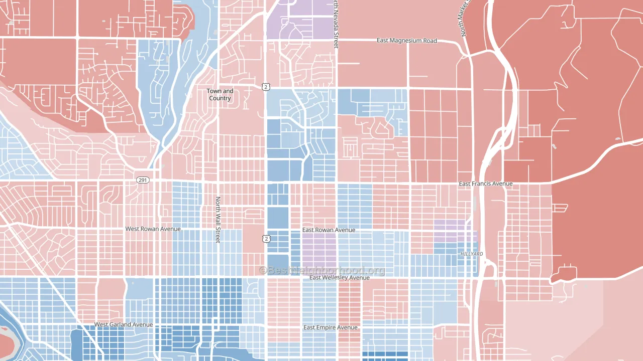 Nevada-Lidgerwood, Spokane, WA block-group political-lean map