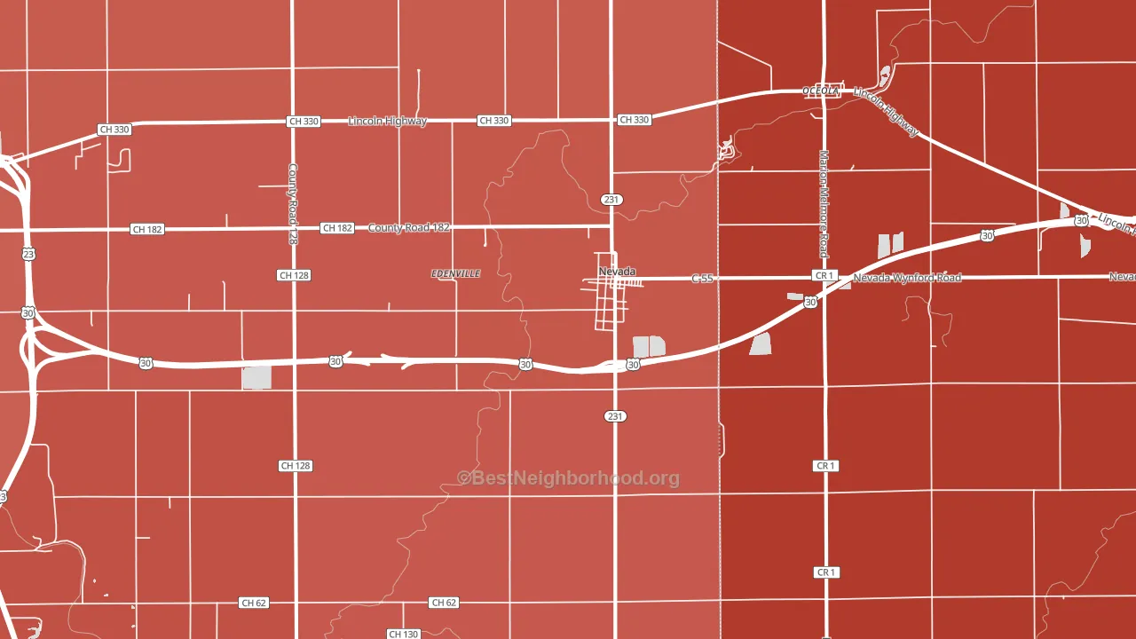 Nevada, OH block-group political-lean map