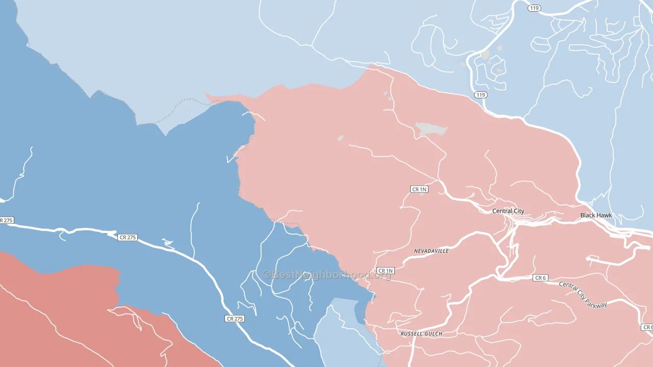 Nevadaville, CO block-group political-lean map
