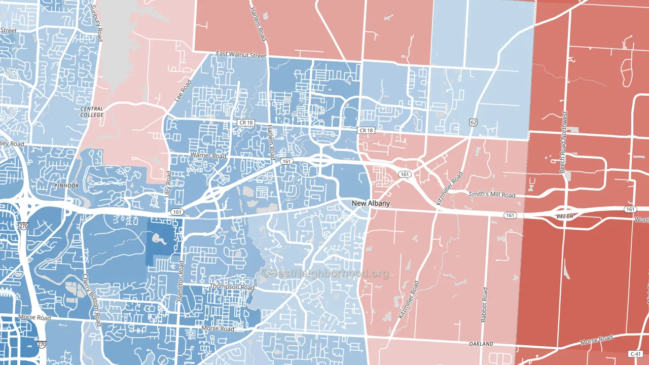 New Albany, OH block-group political-lean map