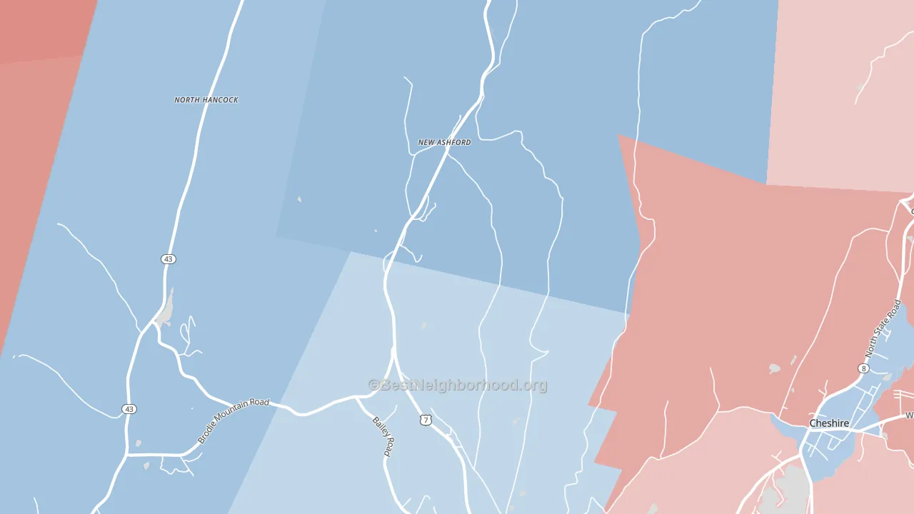 New Ashford, MA block-group political-lean map