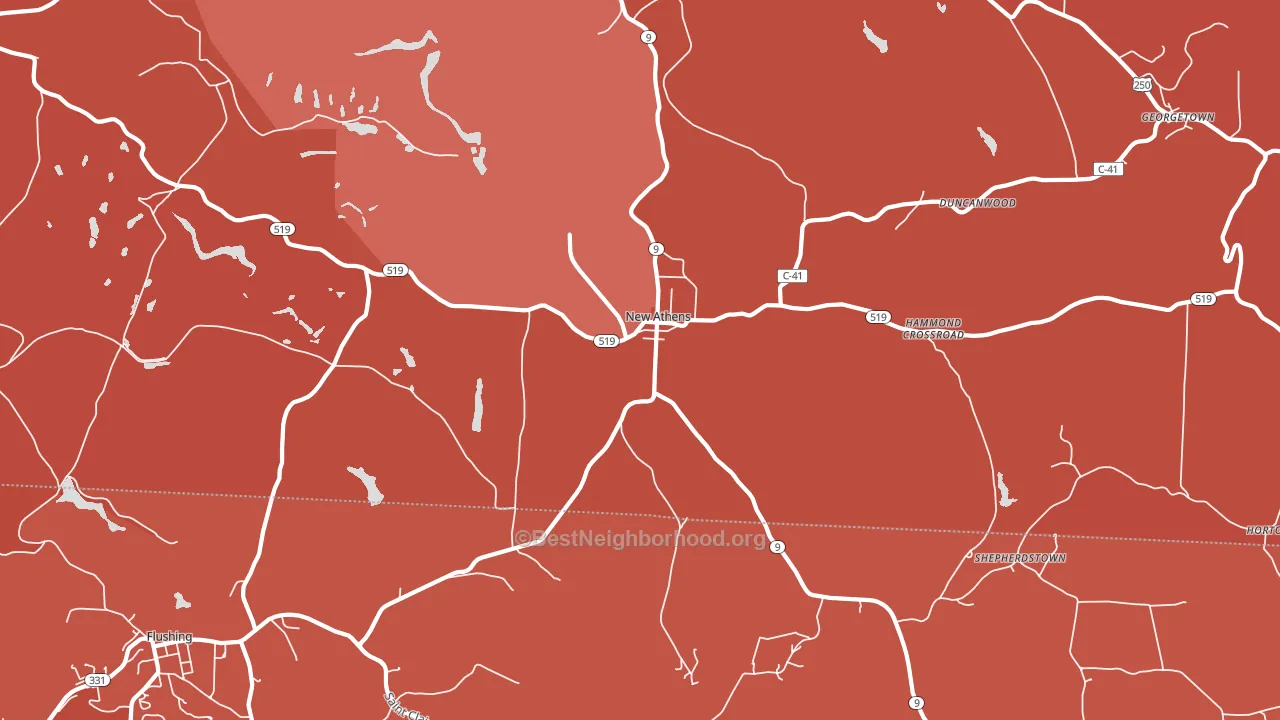 New Athens, OH block-group political-lean map