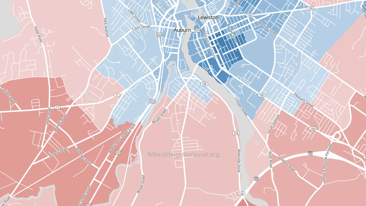 New Auburn, Auburn, ME block-group political-lean map