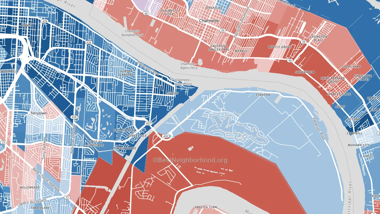 New Aurora, New Orleans, LA block-group political-lean map