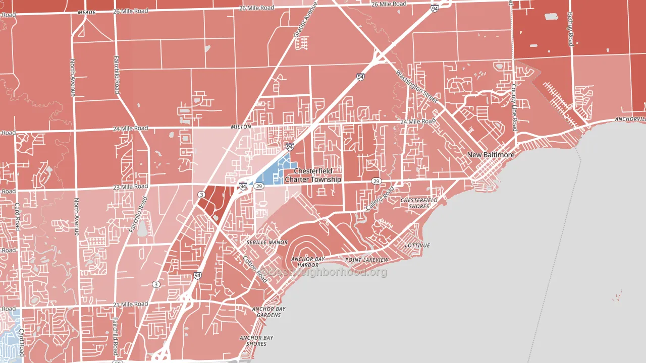 New Baltimore, MI block-group political-lean map