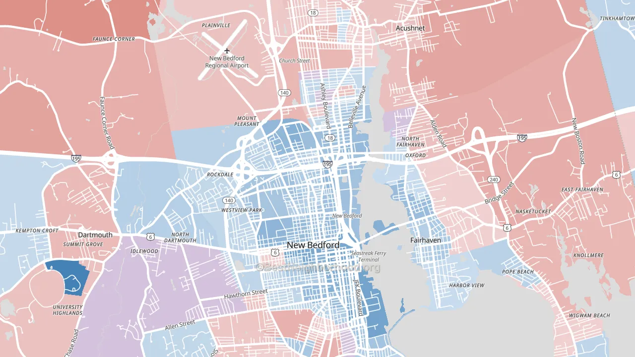 New Bedford, MA block-group political-lean map