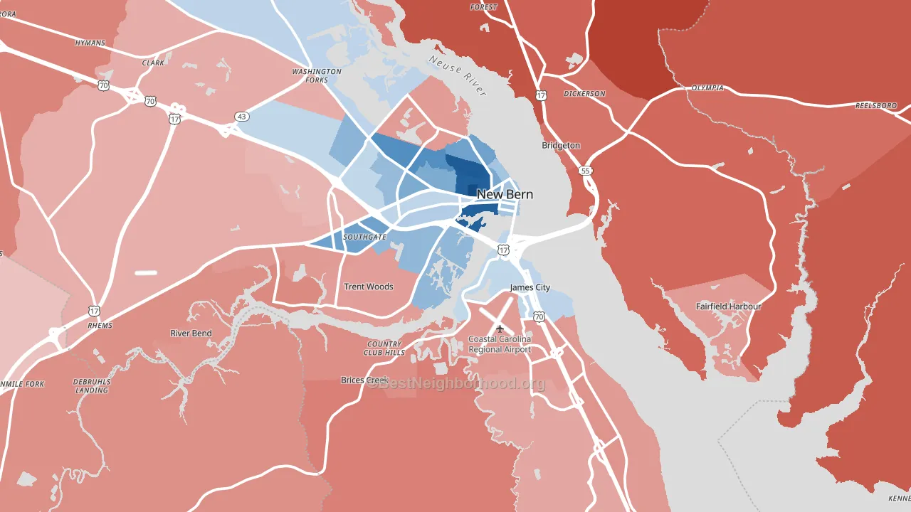 New Bern, NC block-group political-lean map