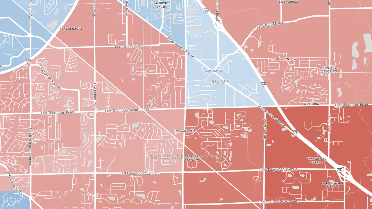 New Bethel, Indianapolis, IN block-group political-lean map