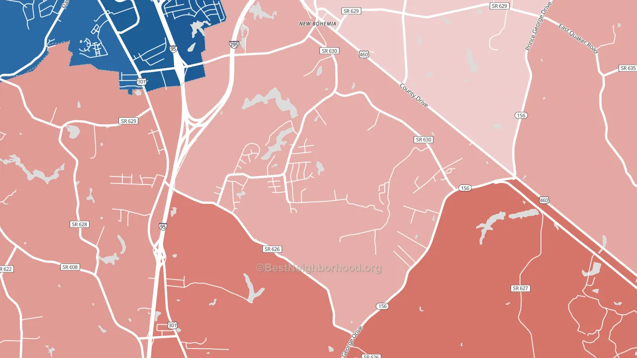 New Bohemia, VA block-group political-lean map