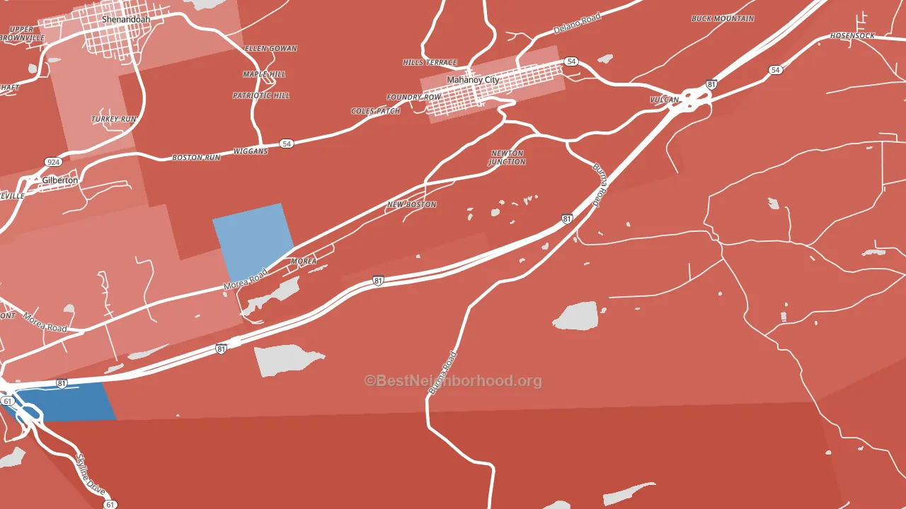 New Boston, PA block-group political-lean map