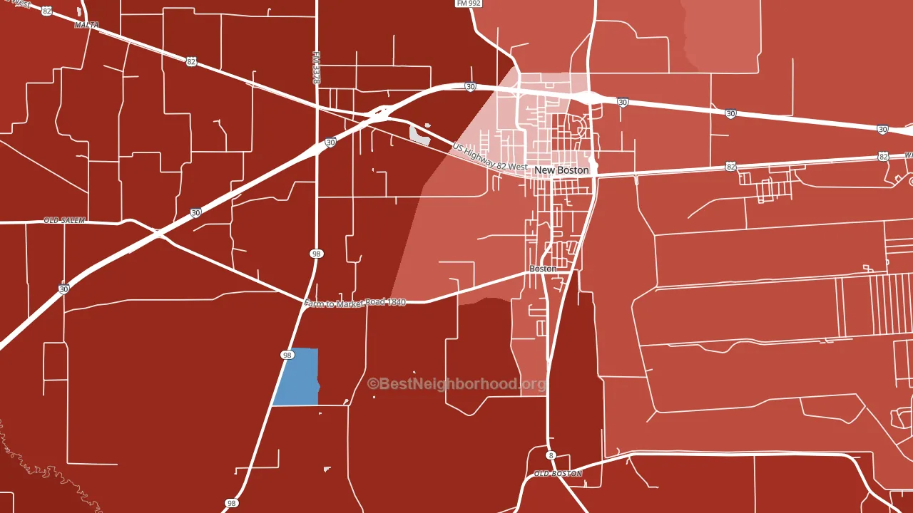 New Boston, TX block-group political-lean map