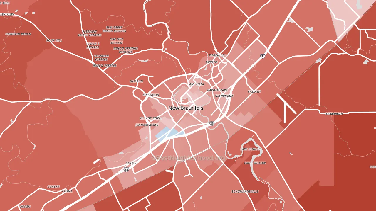 New Braunfels, TX block-group political-lean map