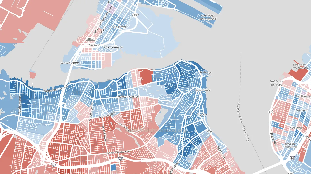 New Brighton, Staten Island, NY block-group political-lean map