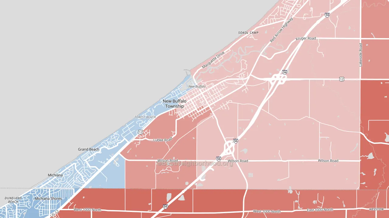 New Buffalo, MI block-group political-lean map