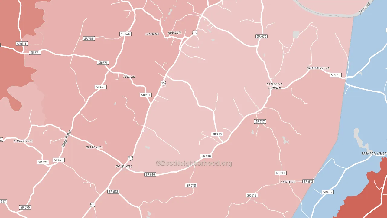New Canton, VA block-group political-lean map