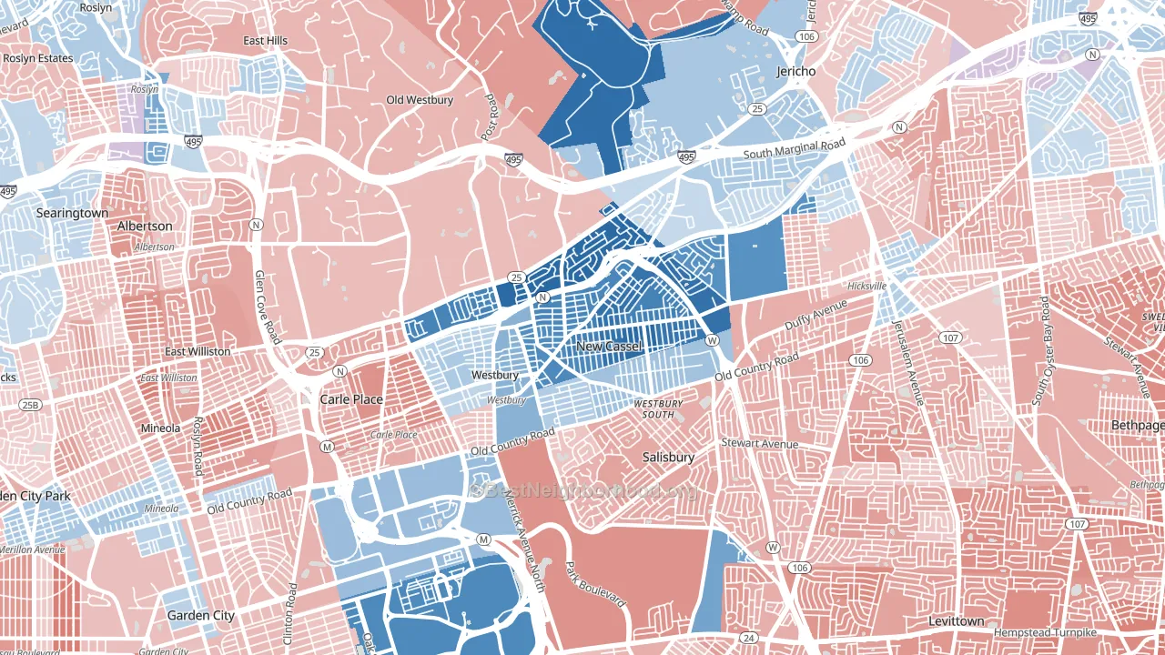 New Cassel, NY block-group political-lean map