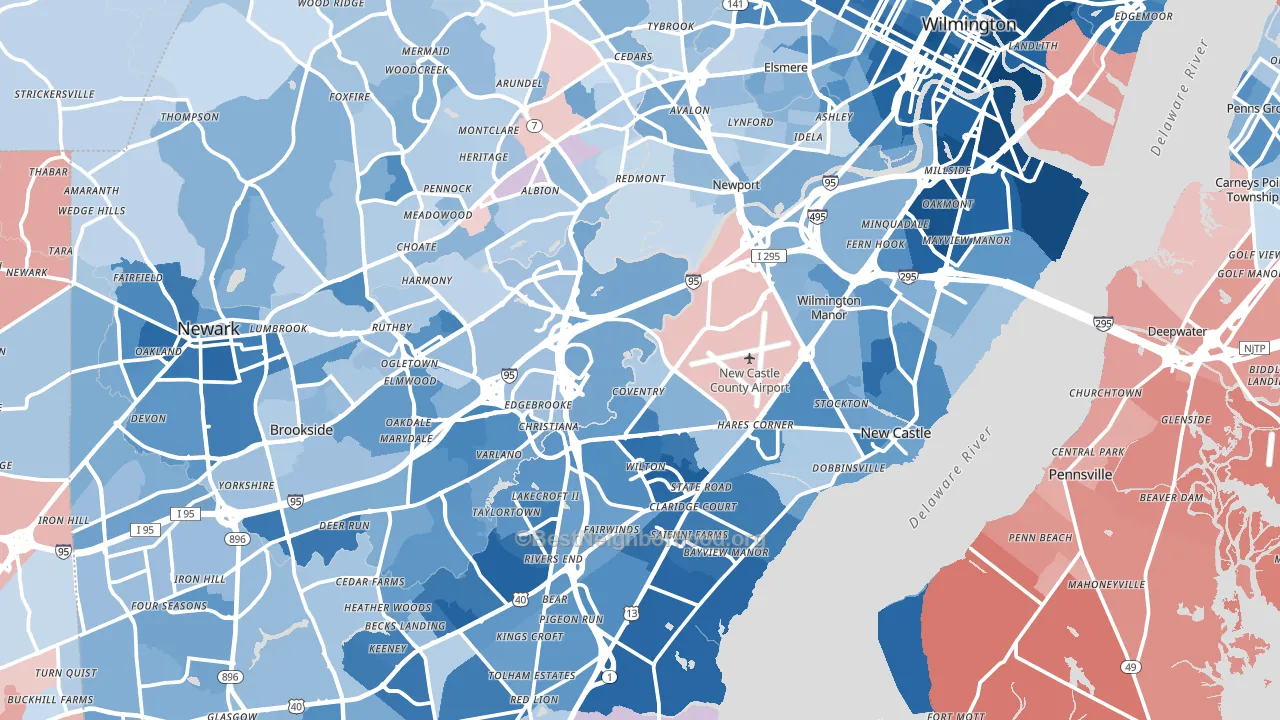 New Castle County, DE block-group political-lean map