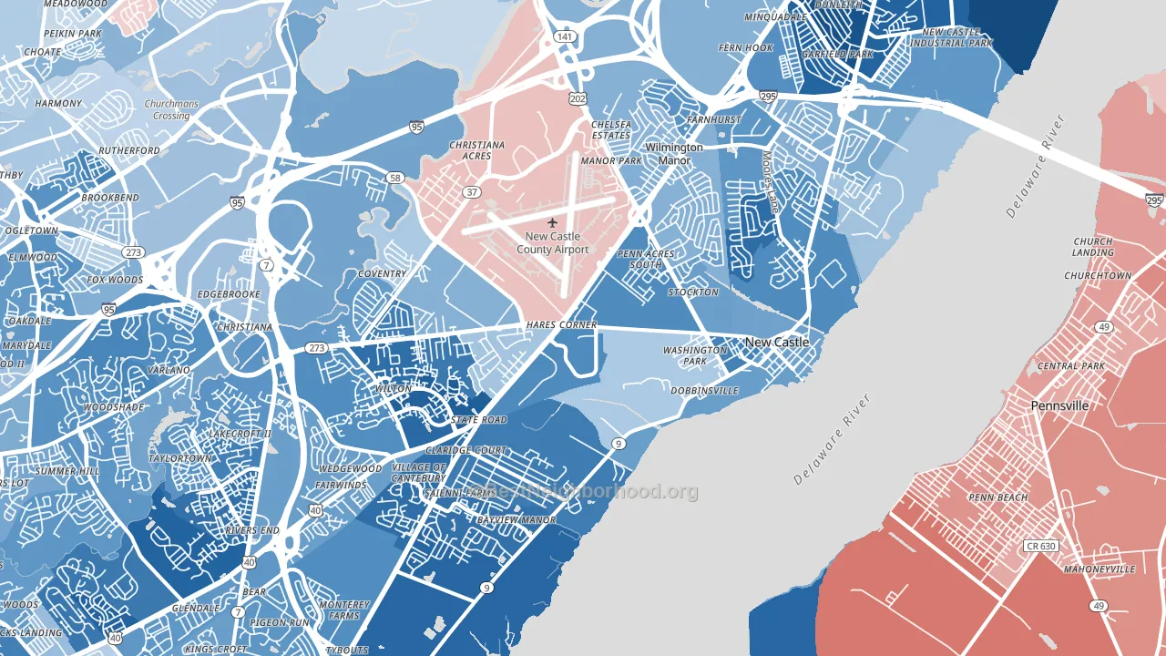 New Castle, DE block-group political-lean map
