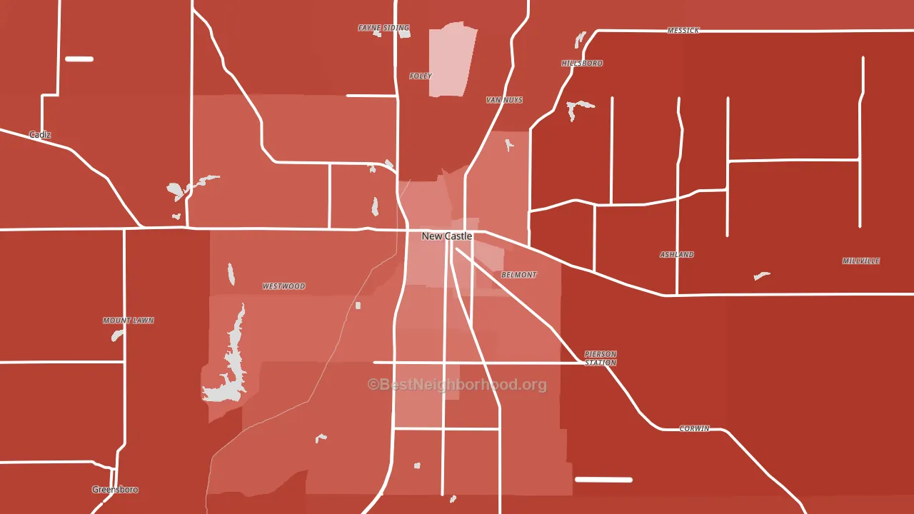 New Castle, IN block-group political-lean map