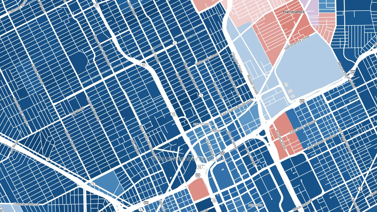 New Center, Detroit, MI block-group political-lean map