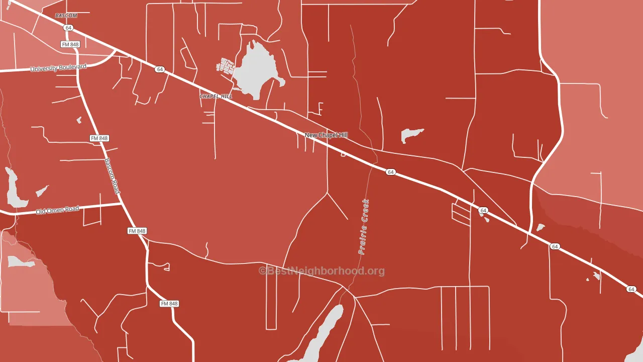 New Chapel Hill, TX block-group political-lean map