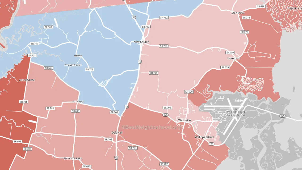 New Church, VA block-group political-lean map