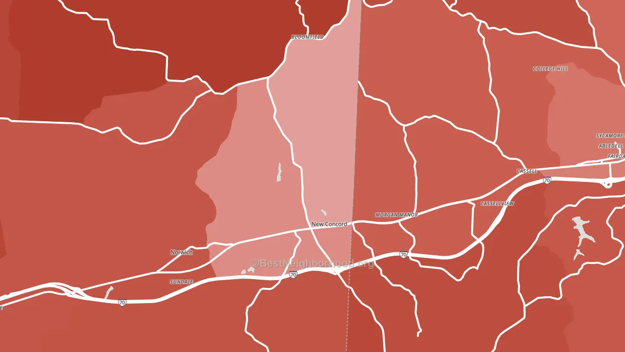New Concord, OH block-group political-lean map