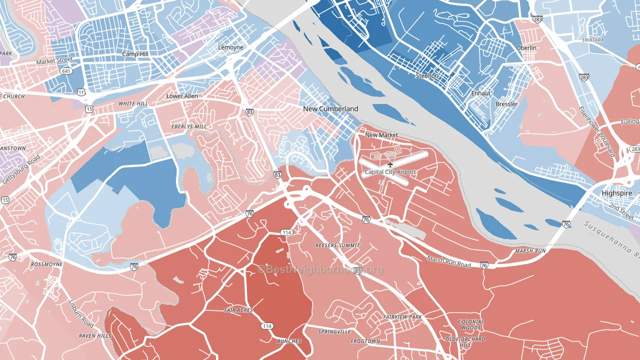 New Cumberland, PA block-group political-lean map