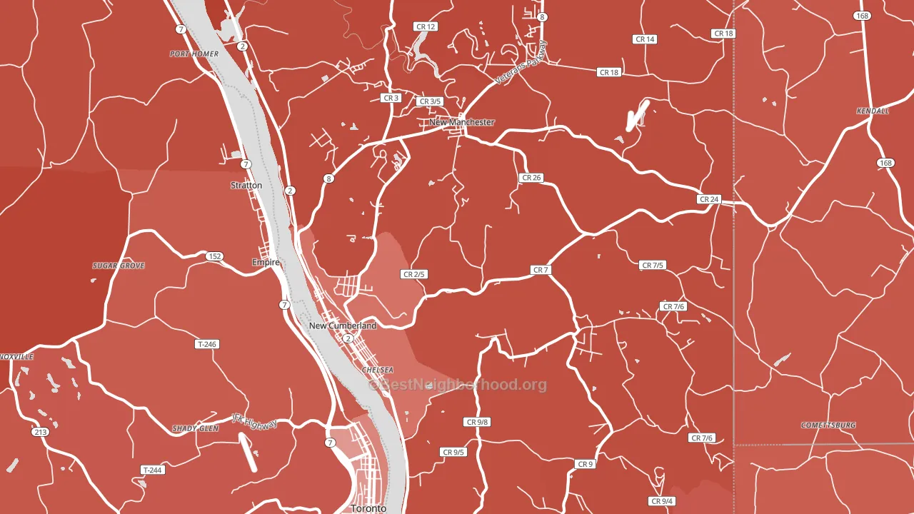 New Cumberland, WV block-group political-lean map