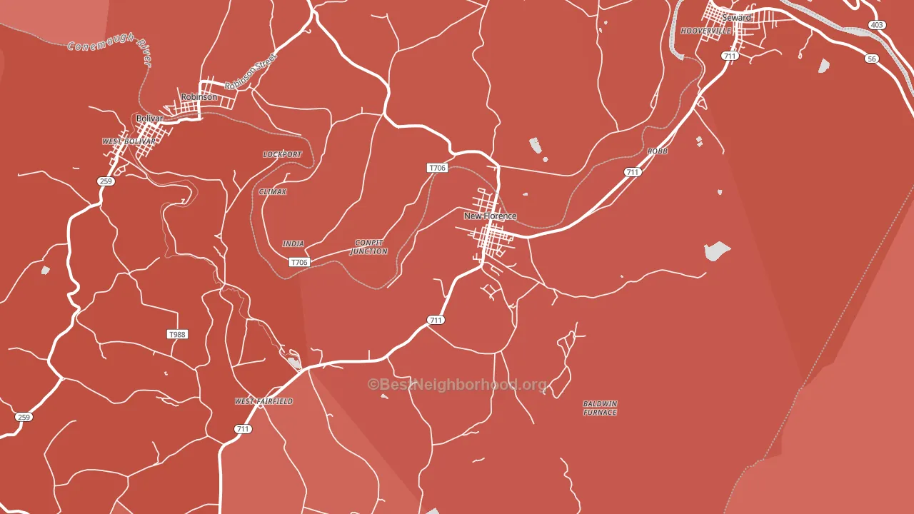 New Florence, PA block-group political-lean map