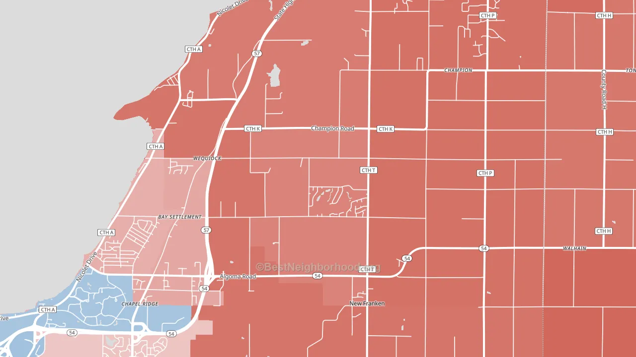 New Franken, WI block-group political-lean map