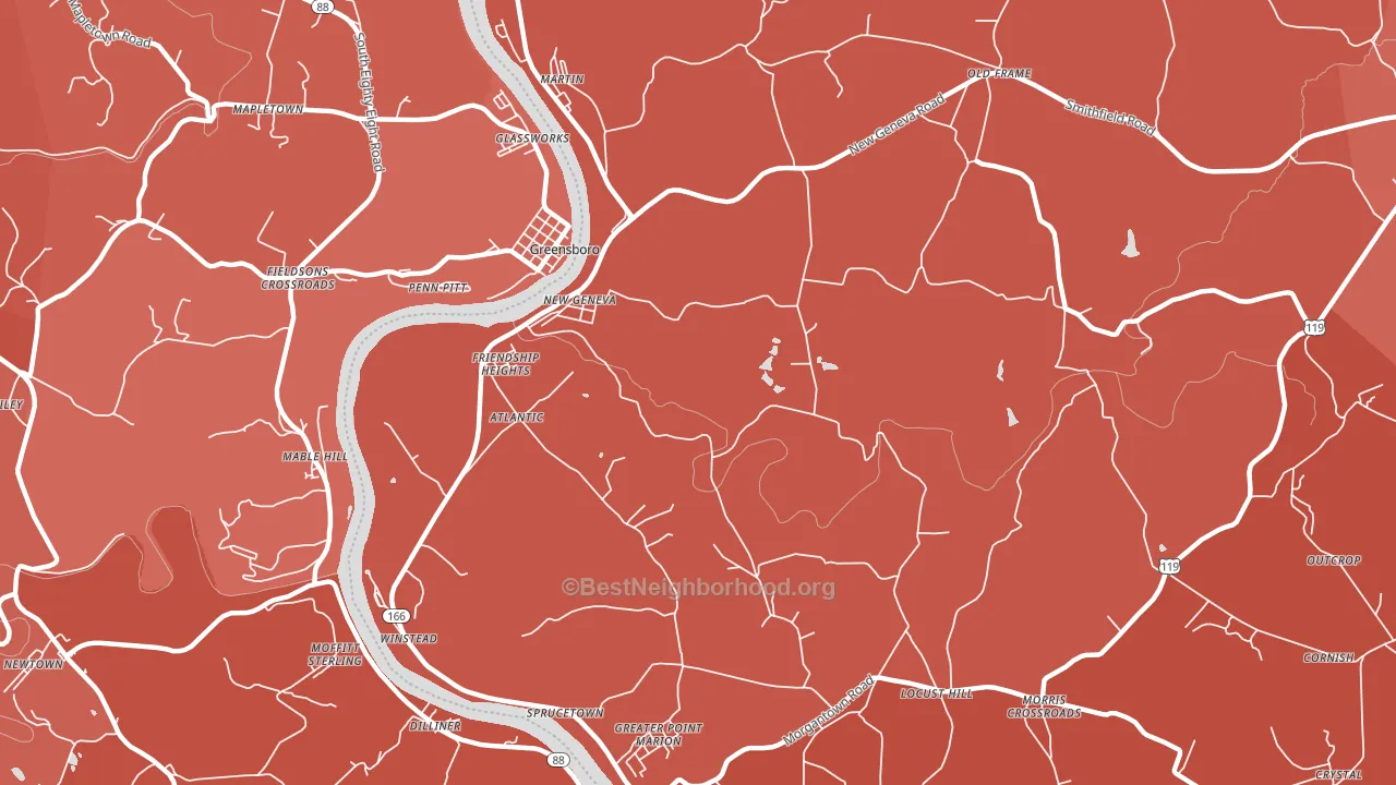 New Geneva, PA block-group political-lean map