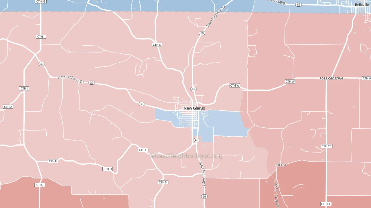 New Glarus, WI block-group political-lean map