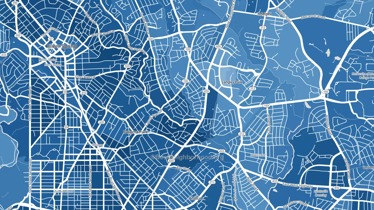 New Hampshire Gardens, Takoma Park, MD block-group political-lean map