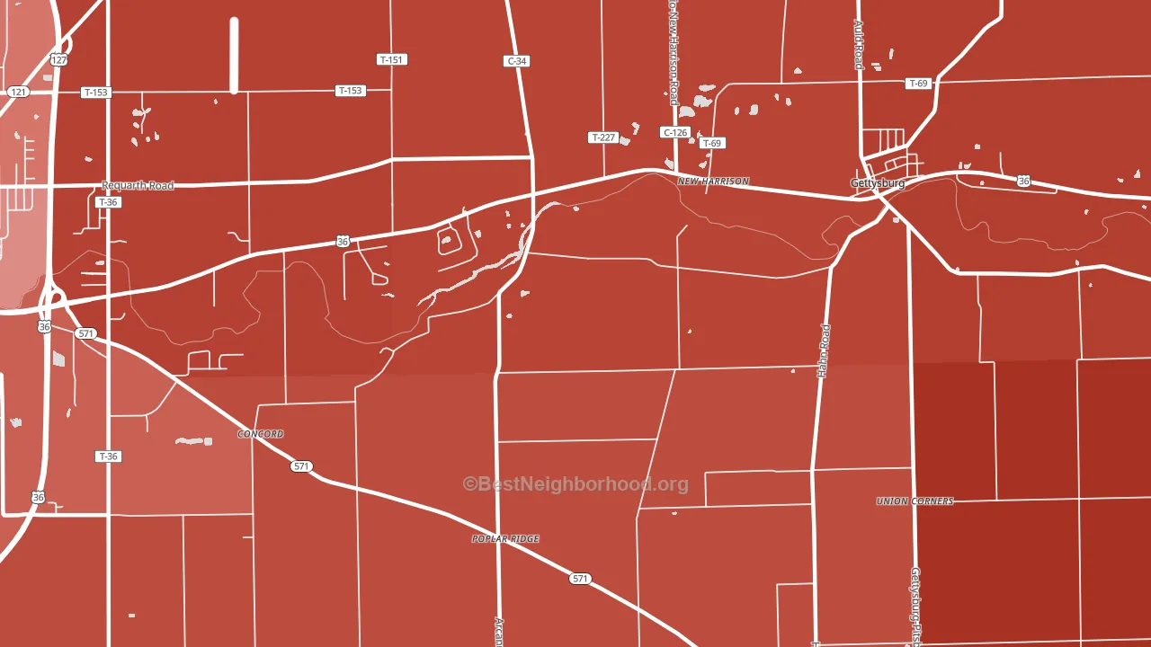 New Harrison, OH block-group political-lean map