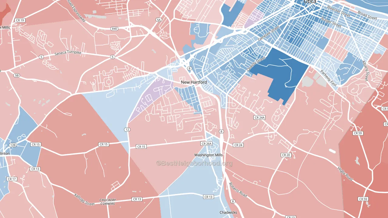 New Hartford, NY block-group political-lean map