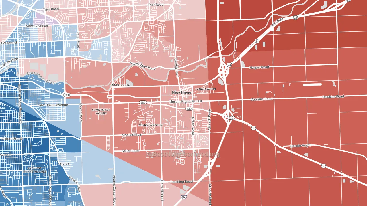 New Haven, IN block-group political-lean map